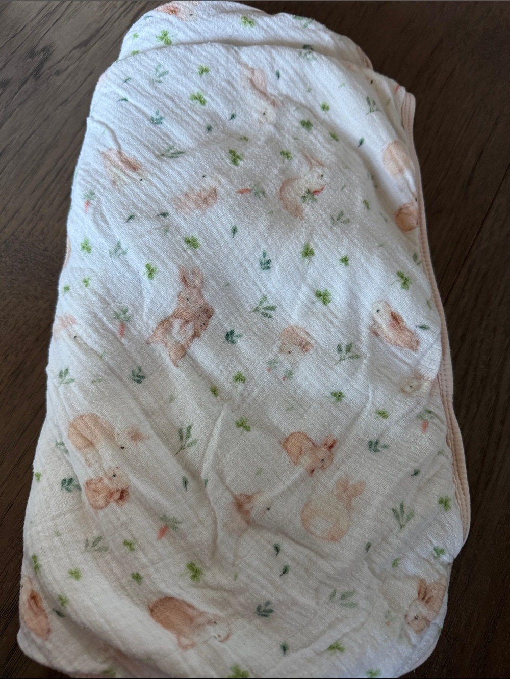 Soft White Baby Muslin Towel with Peach Bunny Print